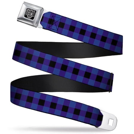 Buckle-Down Belt  Seatbelt Buckle Belt  Buffalo Plaid Black Blue  Youth 22 to 32 Inches