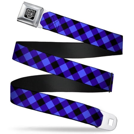 Buckle-Down Belt  Seatbelt Buckle Belt  Diagonal Buffalo Plaid Black Blue  Youth 22 to 32 Inches
