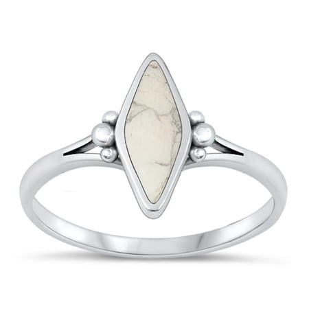 White Buffalo Simulated Turquoise Ring .925 Sterling Silver Band Blue CZ Jewelry Female Size 6