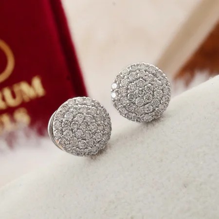 2.00 Ct Round Cluster Stud Earrings Simulated Diamond 14K White Gold Plated