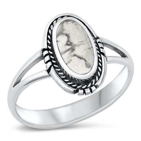 CHOOSE YOUR COLOR White Buffalo Simulated Turquoise Ring .925 Sterling Silver Band Blue CZ Female Size 6