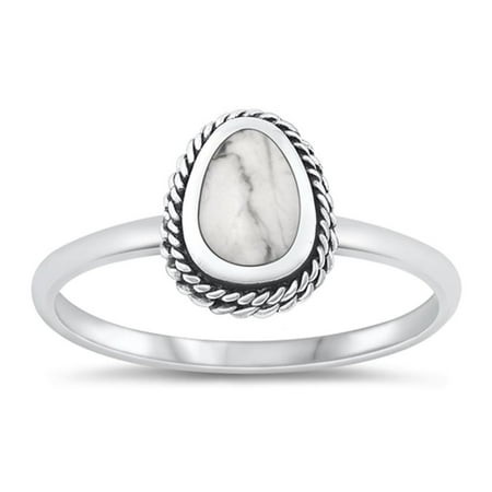 White Buffalo Simulated Turquoise Wholesale Ring .925 Sterling Silver Band Blue CZ Female Size 6