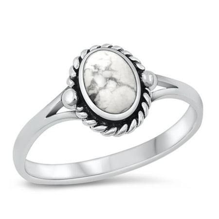 White Buffalo Simulated Turquoise Ring .925 Sterling Silver Band Blue CZ Jewelry Female Size 6