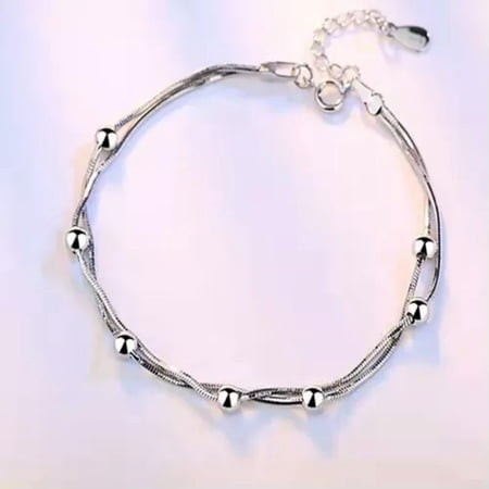 HOOUN Women 925 Sterling Silver Wrist Chain 3D Geometry Ball Star Square Bracelet 0134-Ball
