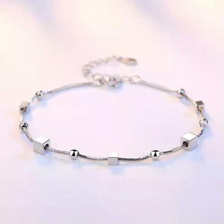 HOOUN Women 925 Sterling Silver Wrist Chain 3D Geometry Ball Star Square Bracelet 0134-Square