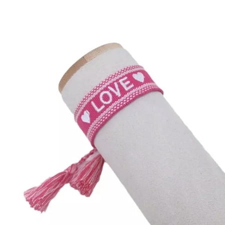 HOOUN Bohemian Woven LOVE Ribbon Embroidered DIY Tassel Friendship Rope Bracelet-0049