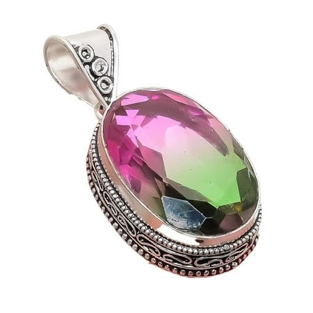 Bi-Color Tourmaline Gemstone Handmade 925 Sterling Silver Jewelry Pendant 1.97  MA-5325