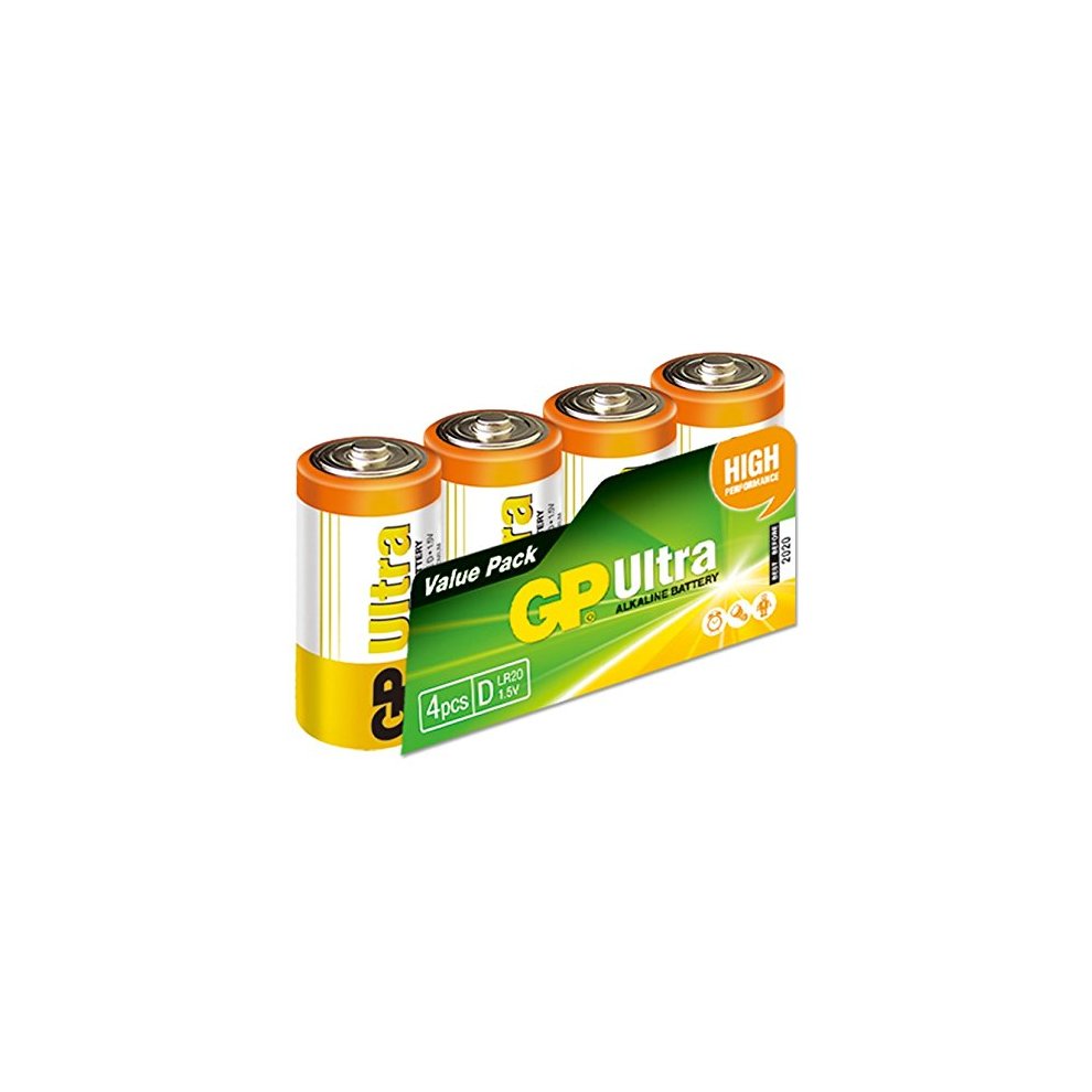 GP Batteries Ultra Alkaline D Batteries Pack of 4| Superb Operating Time