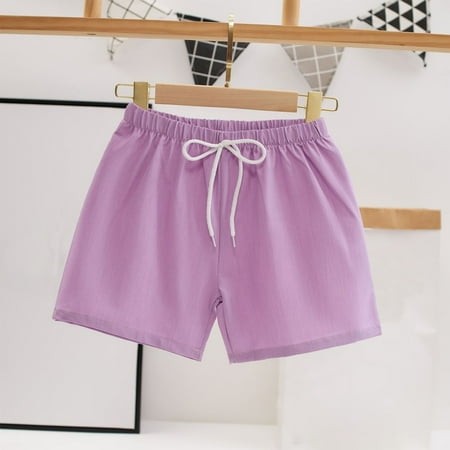YLOMAY Kids Shorts Girls Summer Stretchy Waist Drawstring Shorts Comfy Stylish Solid Color Loose Outdoors Travel Boys and Girls Shorts Purple 9 Years
