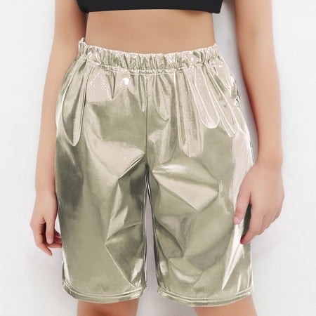 YLOMAY Shorts for Kids Summer Elastic High Waist Straight Leg Shorts Comfy Stylish Solid Color Loose Going Out Boys and Girls Shorts Silver 8 Years