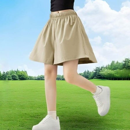 YLOMAY Kids Shorts Summer Stretchy Waist Wide Leg Shorts Comfortable Solid Color Loose Travel Boys and Girls Shorts Khaki 15 Years