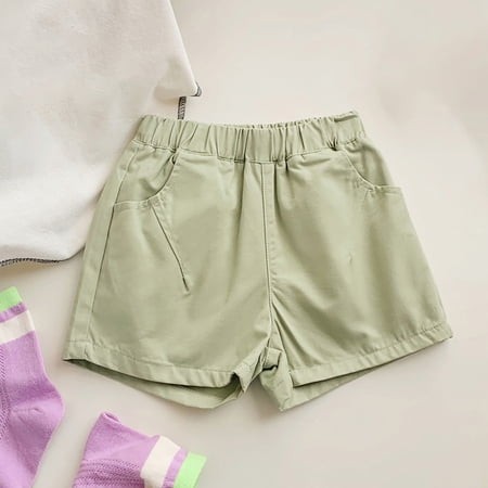 YLOMAY Shorts for Kids Summer Elastic Waist Pocket Shorts Comfortable Solid Color Loose Going Out Boys and Girls Shorts Green 4 Years