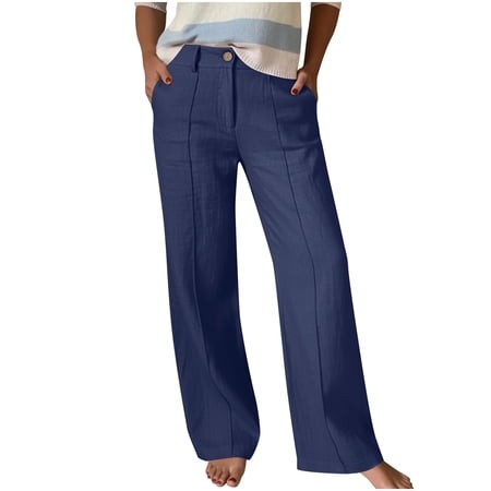 Qiopertar Women S Loose Wide Leg Pants High Waist Straight Casual Pants Elastic Waist Solid Color Comfy Relaxed Beach Vacation Travel Oversized Trouse