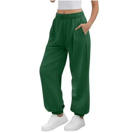 Qiopertar Women S Casual Loose Fit Straight Leg Pants Elastic Waist Trousers Spring Summer Travel Comfy Stretchy Solid Color Long Pants  Army Green S