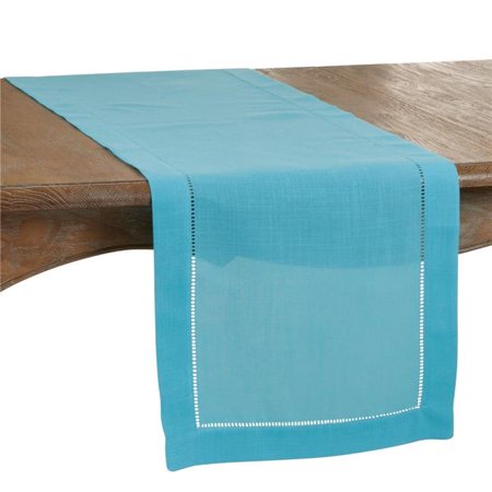 Saro Lifestyle Runner with Hemstitched Border - Turquoise