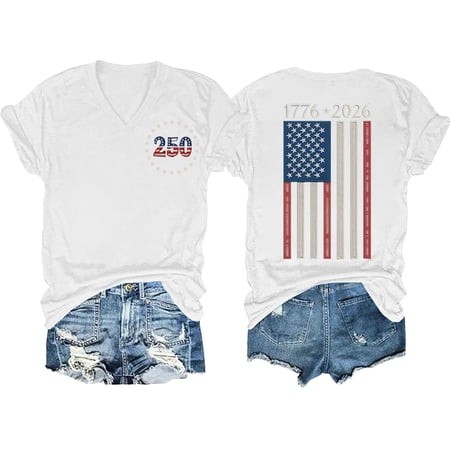USA 250th Anniversary Shirt Womens 1776-2292 Flag Tee Patriotic Top