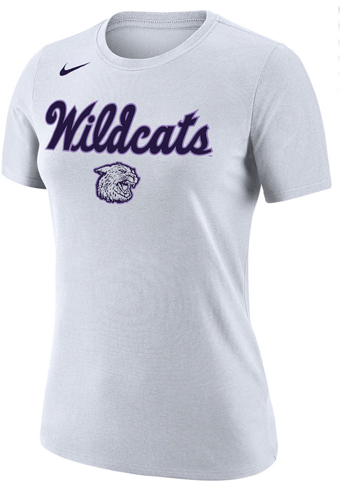 Nike K-State Wildcats Womens White 2019 Basketball Short Sleeve T-Shirt, White, 65% COTTON / 35% POLYESTER, Size L
