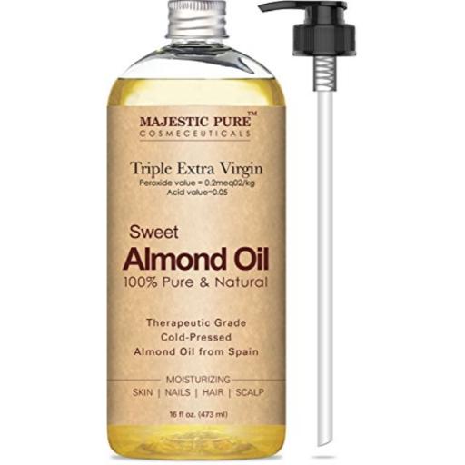 Majestic Pure Sweet Almond Oil, Super Triple a Grade Quality, 100% Pure and Natural from Spain, Cold Pressed, 16 Fl Oz.