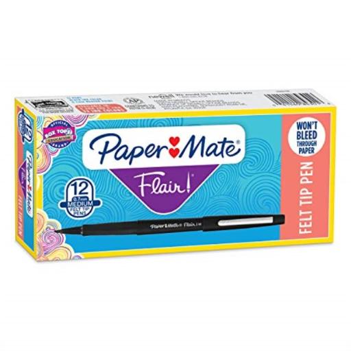 Paper Mate Flair Felt Tip Pens  Medium Point (0.7mm)  Black  12 Count (Packaging May Vary)