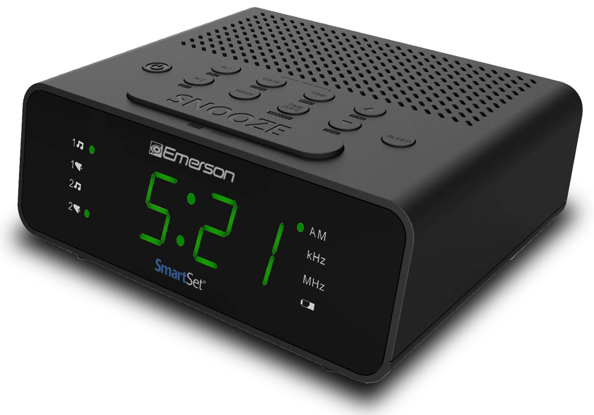 Emerson SmartSet AM/FM Dual Alarm Clock Radio  0.9  Jade Green LED Display  CKS1900