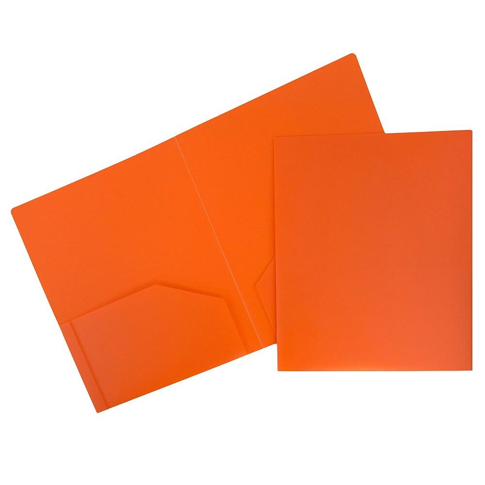 JAM Paper Plastic Heavy Duty Two Pocket Presentation Folders, Orange, 108 Pack