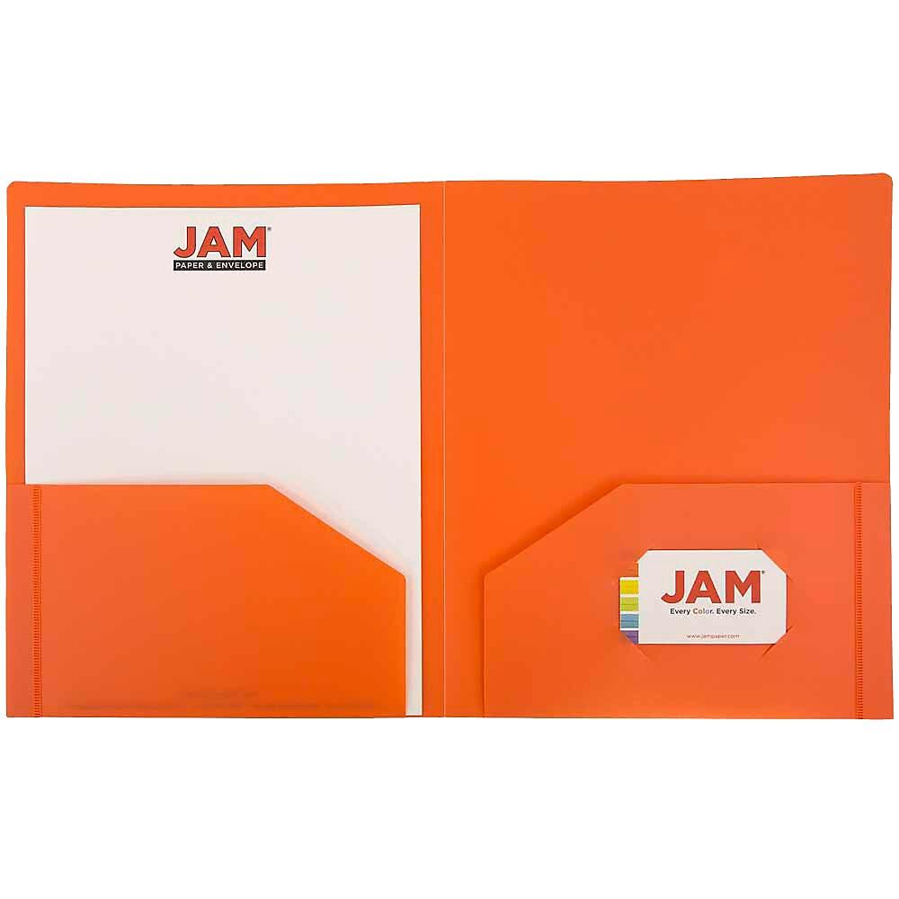 JAM Paper Plastic Heavy Duty Two Pocket Presentation Folders, Orange, 108 Pack thumbnail