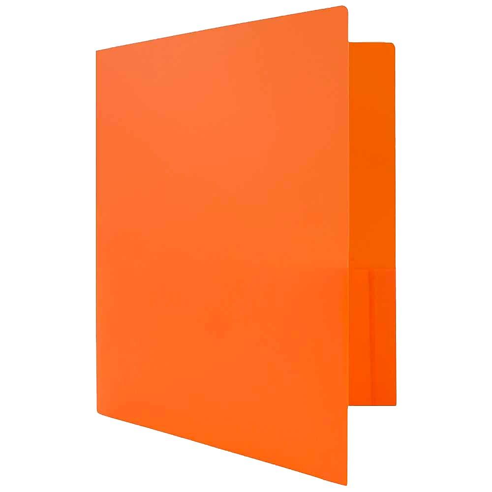 JAM Paper Plastic Heavy Duty Two Pocket Presentation Folders, Orange, 108 Pack thumbnail
