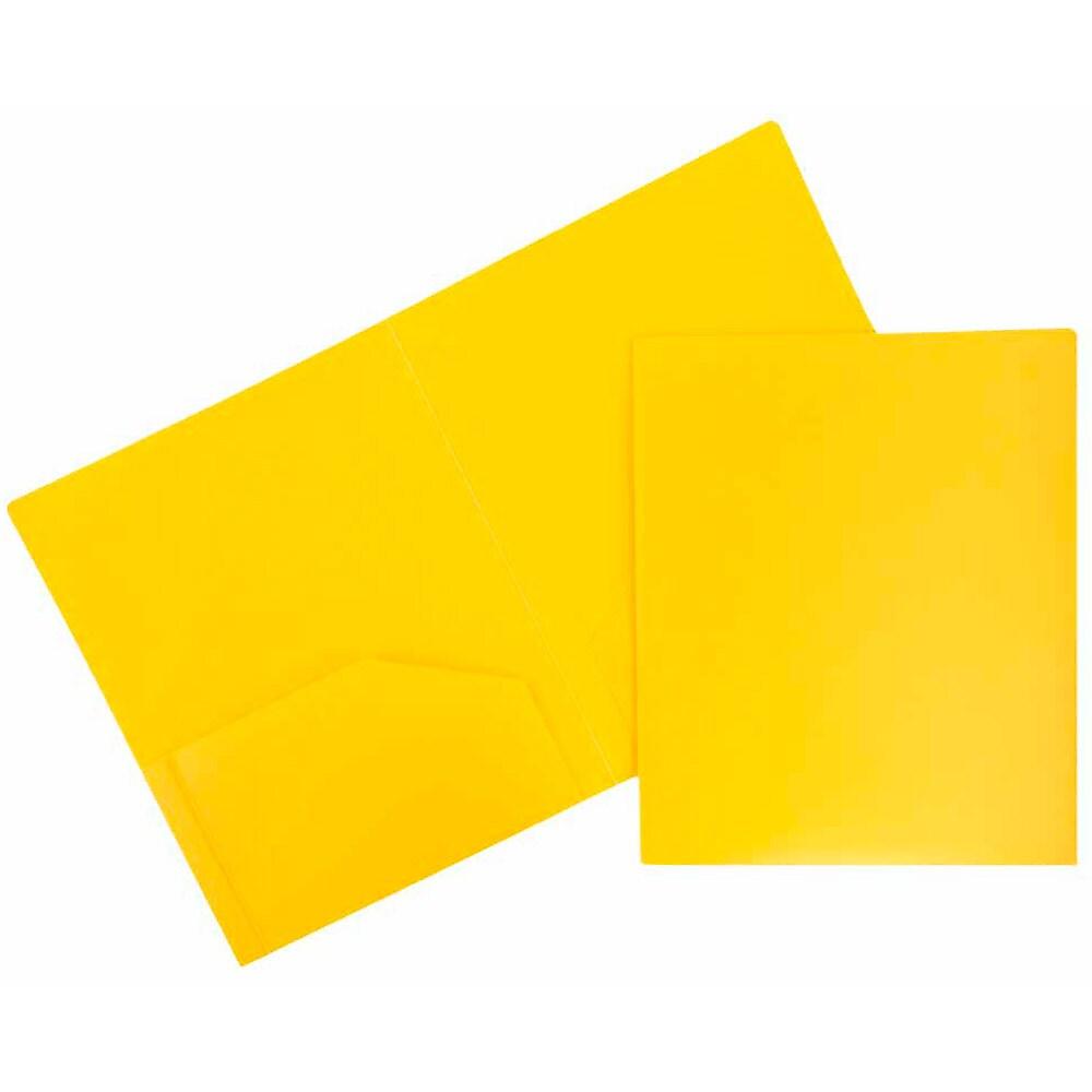 JAM Paper Plastic Heavy Duty Two Pocket Folders, Yellow, 108 Pack (383HYEB)