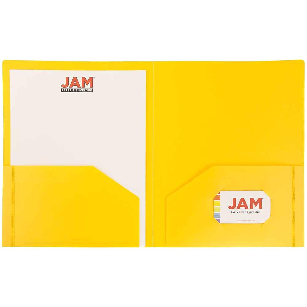 JAM Paper Plastic Heavy Duty Two Pocket Folders, Yellow, 108 Pack (383HYEB) thumbnail