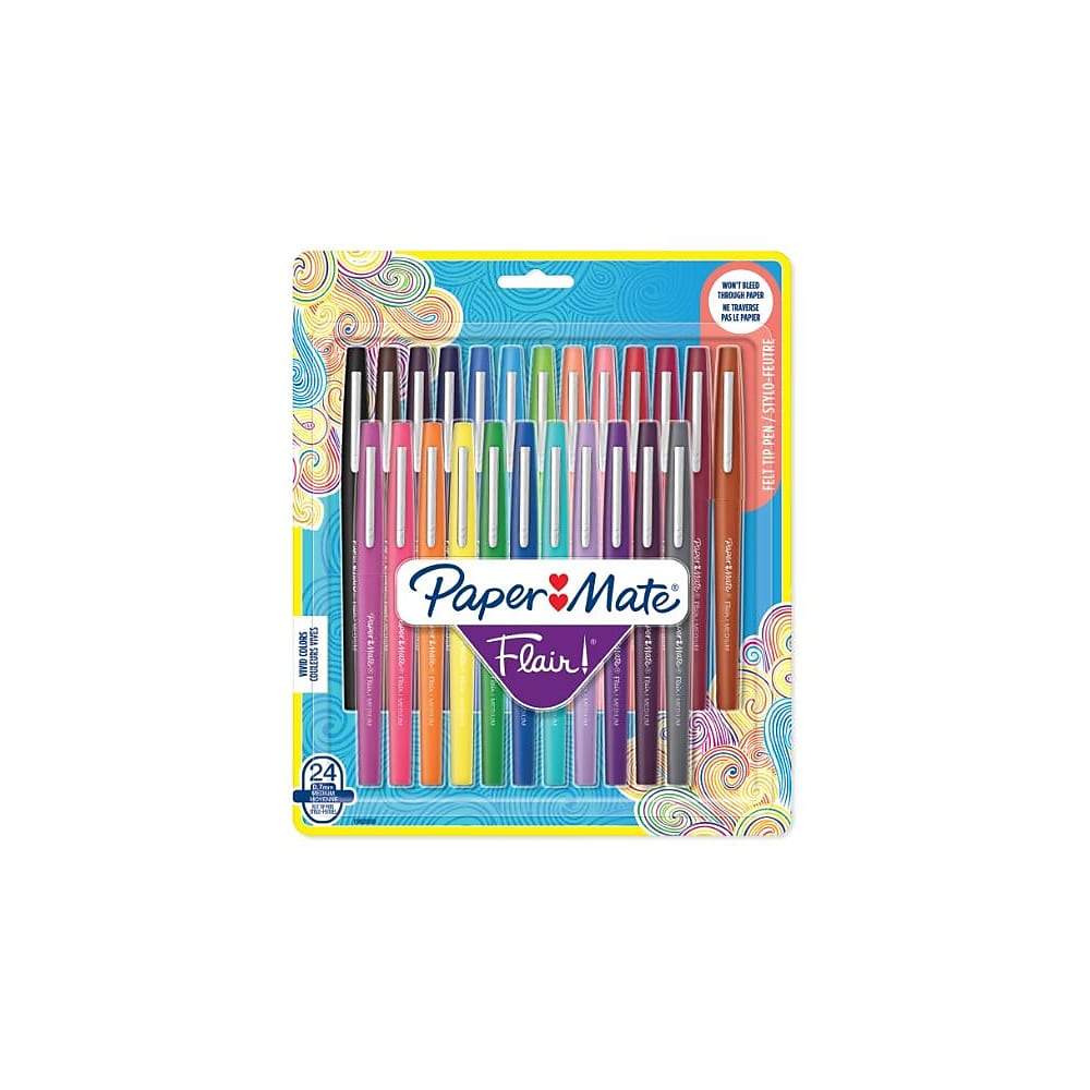 Papermate Paper Mate Flair Felt Assorted Colors Medium Point Tip Pens, 24 Pack