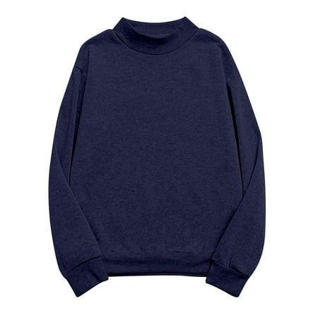 Hueook Basic Tshirts Shirts Oversized Sweatshirt Women S Oversized Round Neck Sweatshirts Long Sleeve Turtleneck Velvet Sweatshirt Navy XL