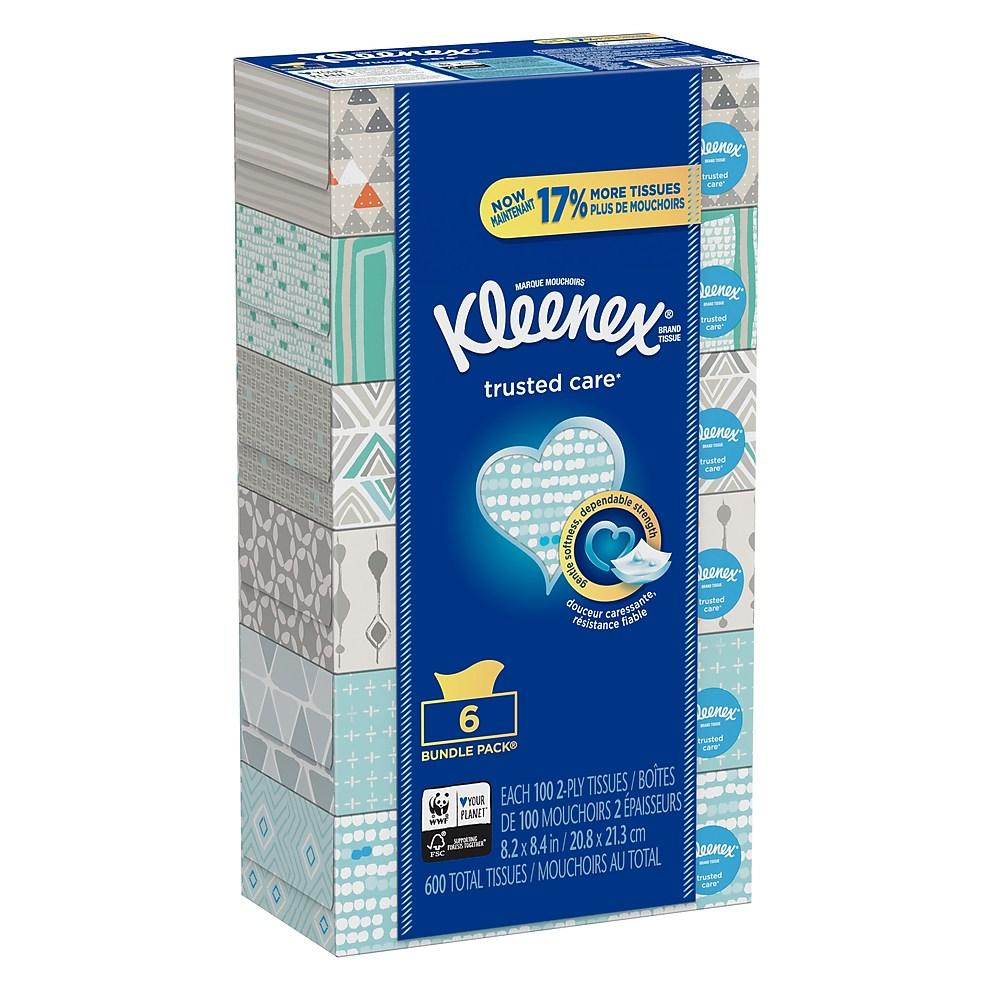 Trusted Care Everyday Facial Tissues  6 Rectangular Boxes  100 Tissues per Box (600 Tissues Total)