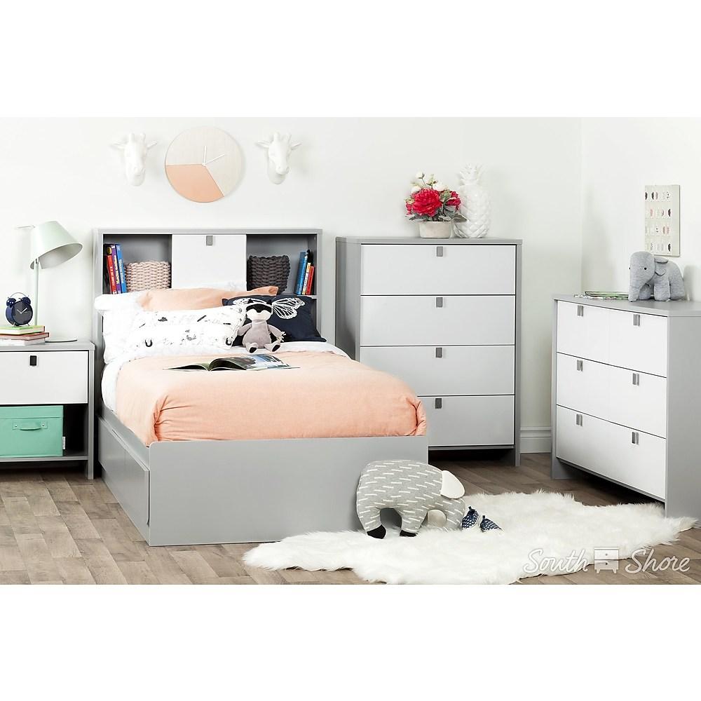 South Shore â€“ Commode Ã  4 Tiroirs, Collection Cookie, Gris Clair Et Blanc Pur thumbnail