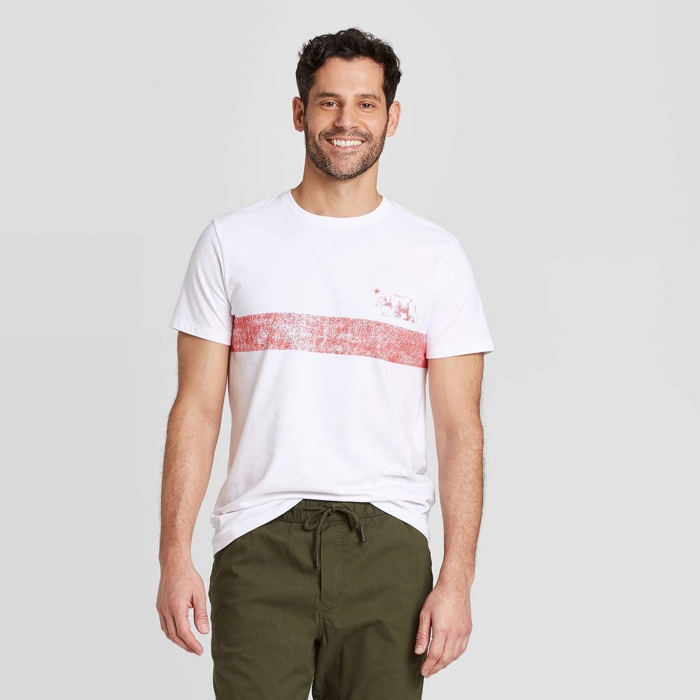 Men's Standard Fit Short Sleeve Crew Neck Chest Stripe Graphic T-Shirt - Goodfellow & Co White L