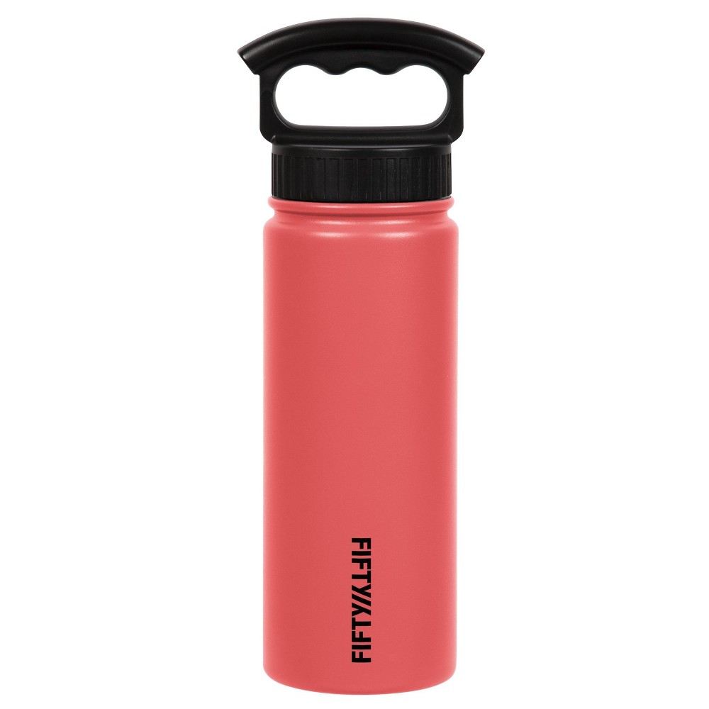 Fifty-Fifty 568459 18 Oz Insulated Bottle with 3-Finger Grip Cap, Coral
