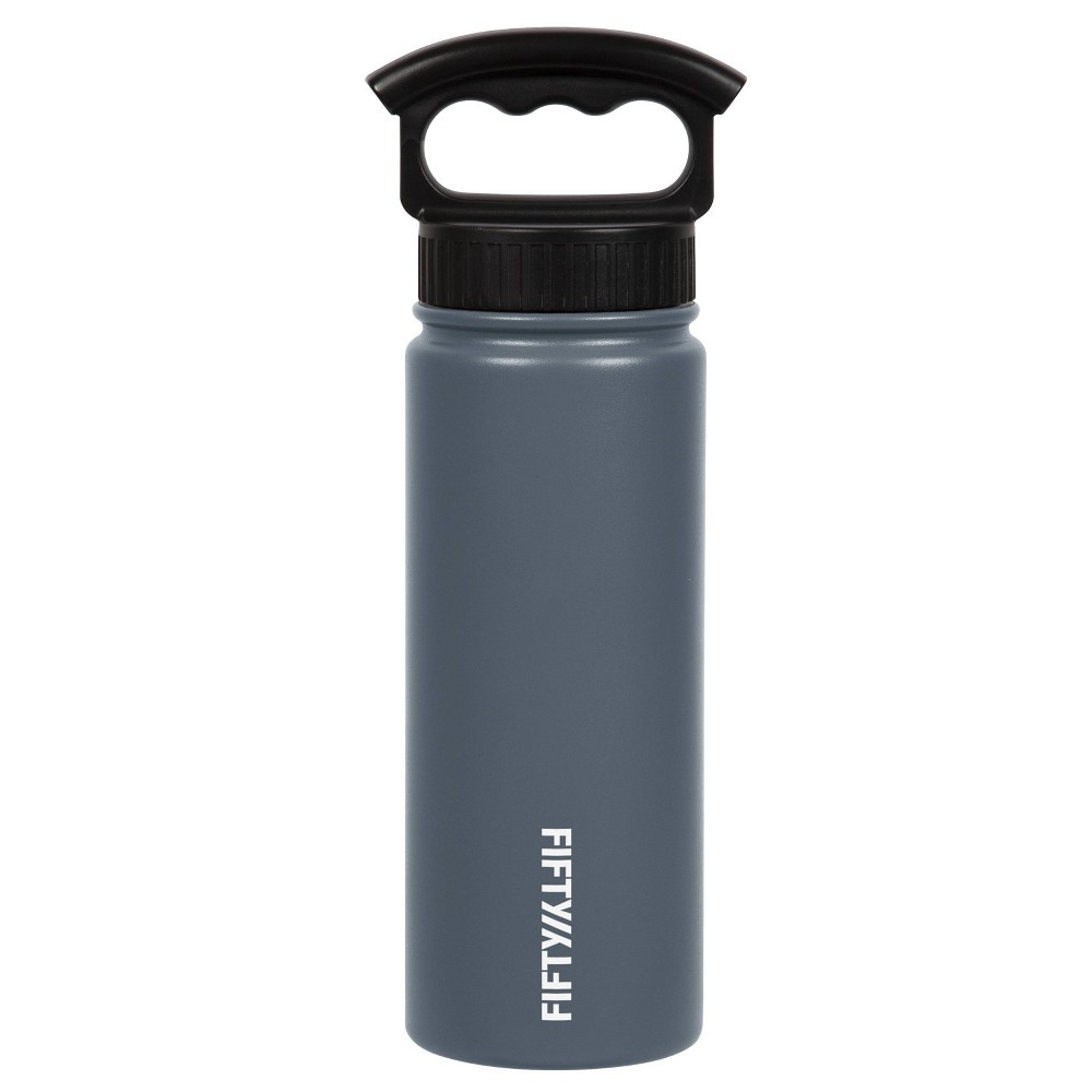 Fifty-Fifty 568463 18 Oz Vacuum-Insulated Bottle with Wide-Mouth 3-Finger Handle Lid in Royal, Slate