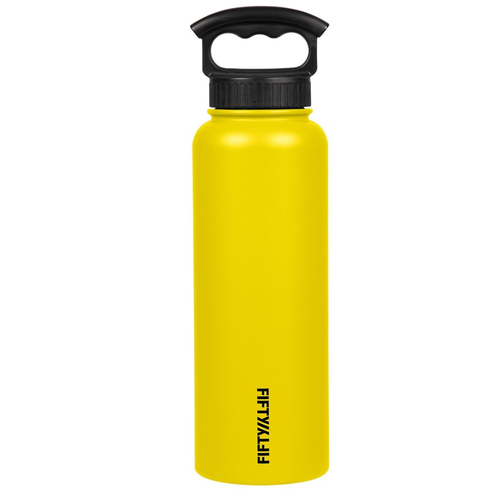 Fifty-Fifty 568465 40 Oz Insulated Bottle with 3-Finger Grip Cap, Yellow