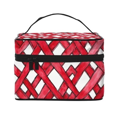 Handbag Travel Bag Cosmetic Bag 9×6.3×6.7in Multi-Function Bag Large Capacity for Camping Travel Family Travel Crimson Moroccan Trellis Hand-Drawn S