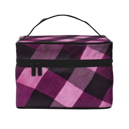 Handbag Travel Bag Cosmetic Bag 9×6.3×6.7in Multi-Function Bag Large Capacity for Camping Travel Family Travel Argyle Plaid Darkorchid_1