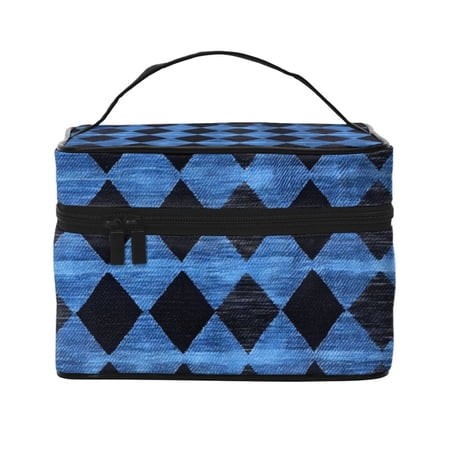 Handbag Travel Bag Cosmetic Bag 9×6.3×6.7in Multi-Function Bag Large Capacity for Camping Travel Family Travel Argyle Plaid Doderblue_2