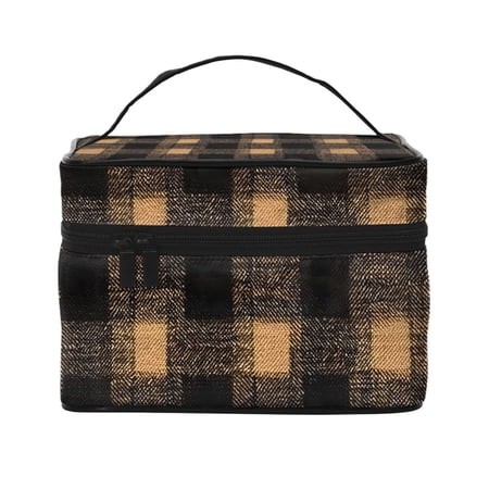 Handbag Travel Bag Cosmetic Bag 9×6.3×6.7in Multi-Function Bag Large Capacity for Camping Travel Family Travel Argyle Plaid Brown_17043_1
