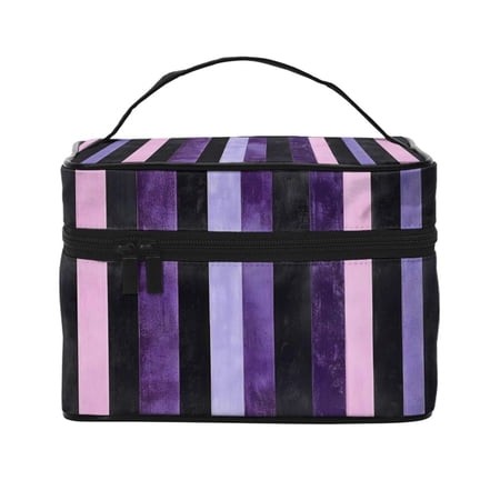 Handbag Travel Bag Cosmetic Bag 9×6.3×6.7in Multi-Function Bag Large Capacity for Camping Travel Family Travel Violet White Stripe_4
