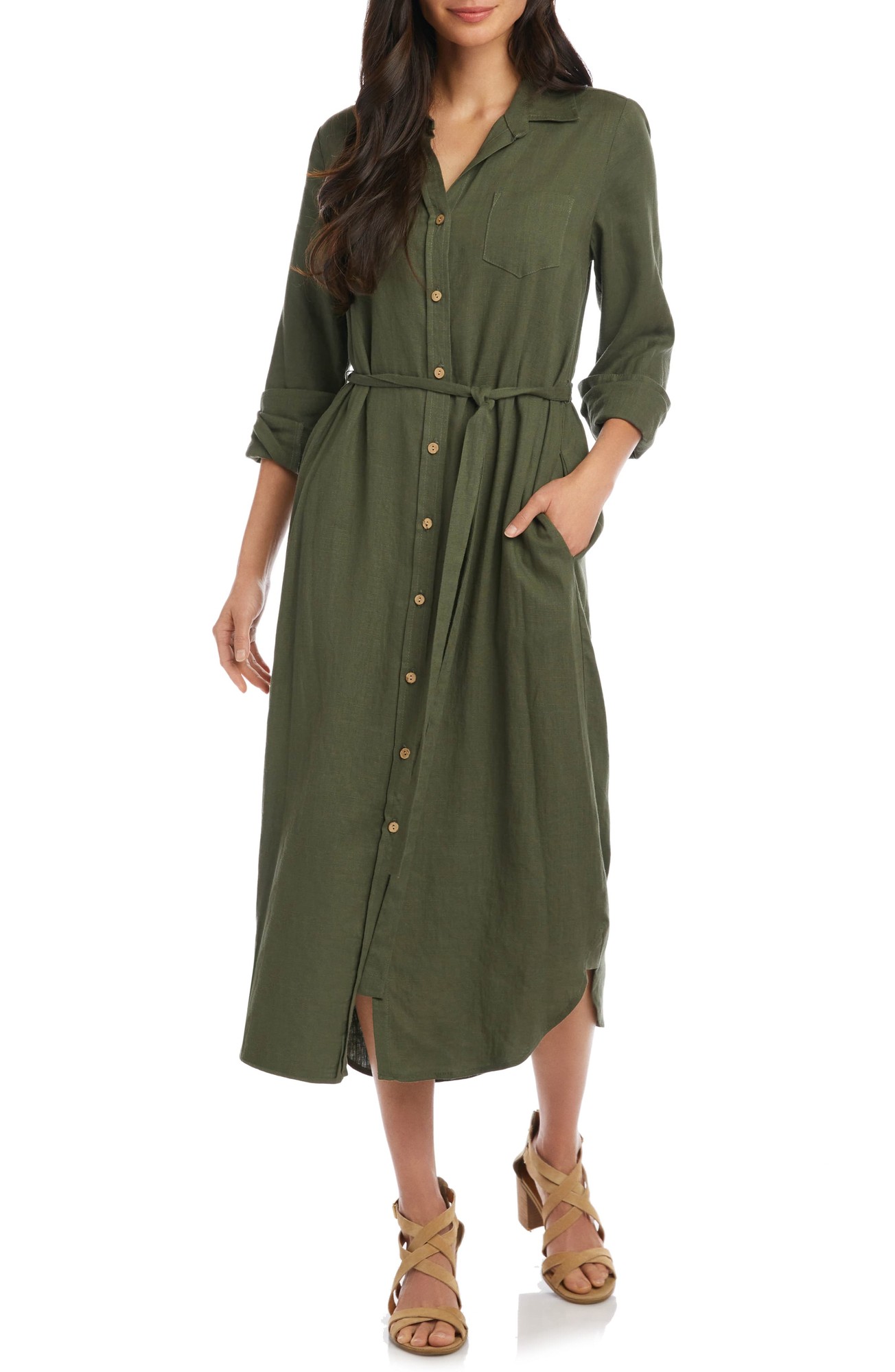 Karen Kane Women's Shirt Dress Olive Green Size Xs Belted Pockets 7263-0447-P - XS