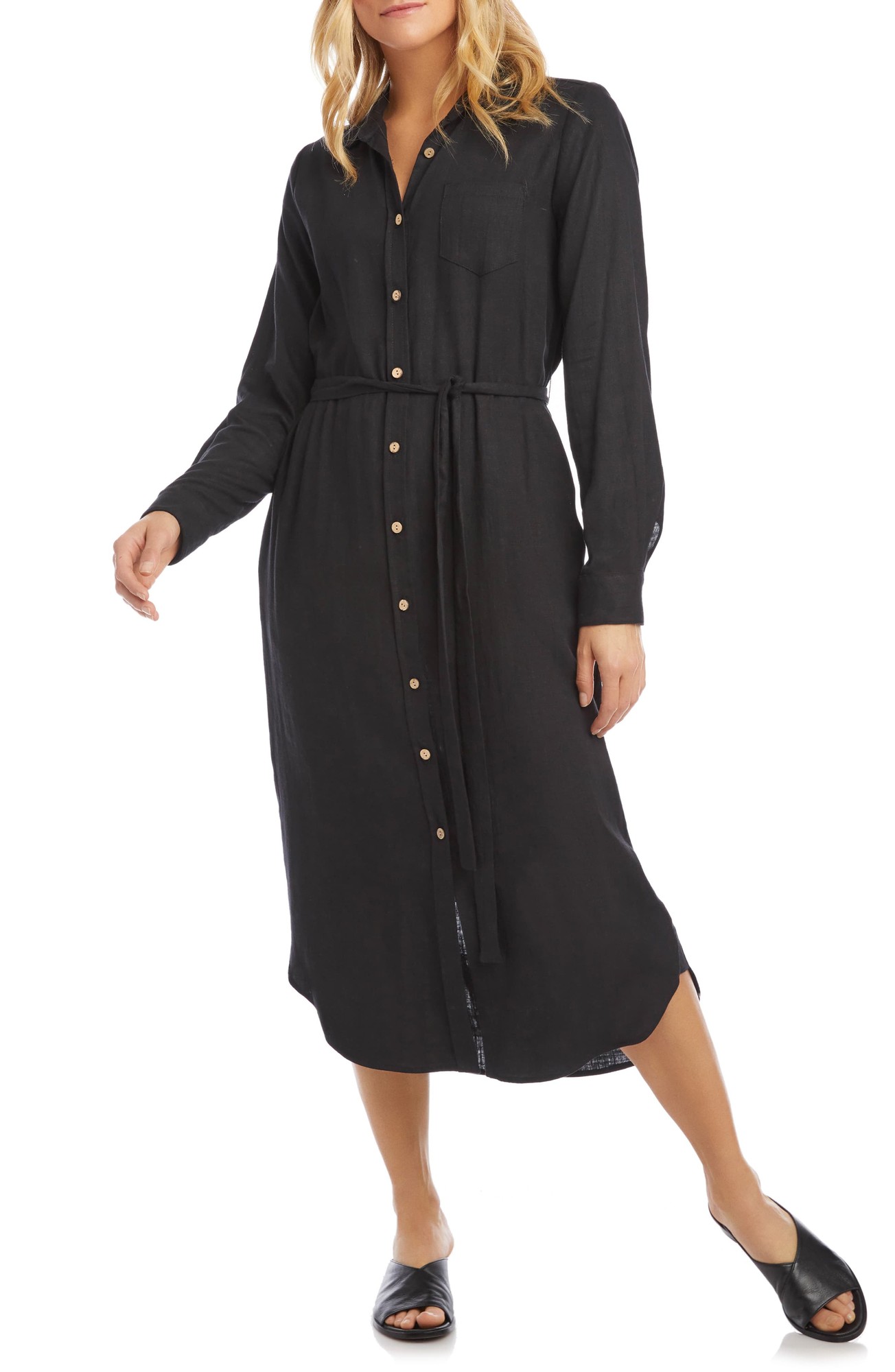 Karen Kane Women's Shirt Dress Black Size Xs Button Down Belted MIDI 7263-0050-P - XS
