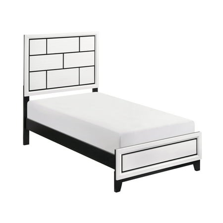 Newboti Furniture Modern Contemporary White Finish Twin Size Bed 1Pc Wooden Bedroom Furniture Black Line Design 0134