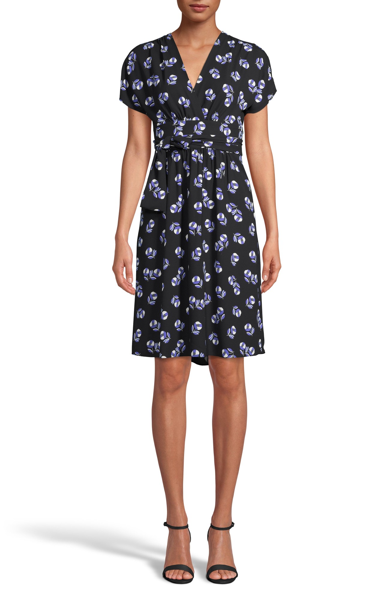 Anne Klein Women's Dress Black Size 0 a-Line Floral Print Waist Tie 7263-0043-P - 0