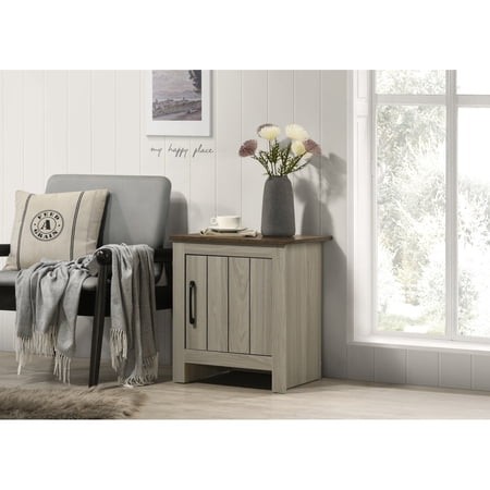 Newboti Furniture Nyla 16 W Gray Oak End Table  Side Table  Nightstand with Cabinet Door BN.5499