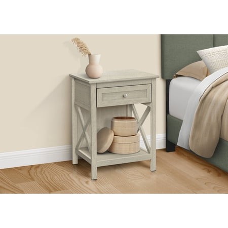 Newboti Furniture Accent Table  End  Side Table  2 Tier  Bedroom  Nightstand  Lamp  Storage Drawer  Antique White Veneer  Transitional BN.4397