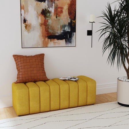 Newboti Furniture DelSur Mustard Yellow Fabric Upholstered Tufted Accent Bench BN.4722