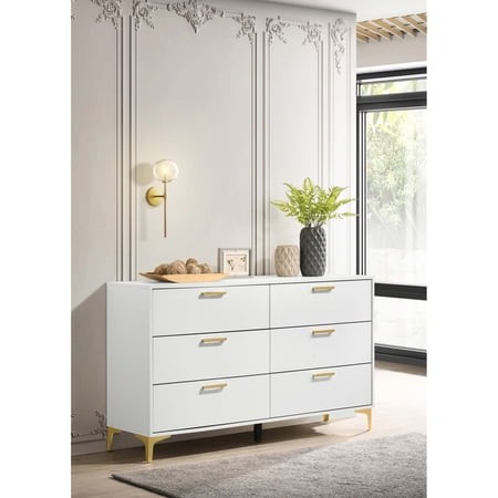 Newboti Furniture Karena White Rectangular 6-drawer Dresser BN.5674
